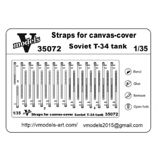 Vmodels 35072 - 1/35 Straps for canvas-cjver Soviet T-34 tank photo-etch board