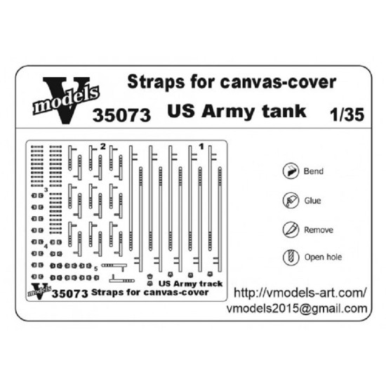 Vmodels 35073 - 1/35 Straps for canvas-cover US Army tank, photo-etch board