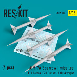 Reskit RS32-0319 - 1/32 AIM-7A Sparrow I missiles (4pcs) (F-3 Demon, F7U Cutlass, F3D Skynight)