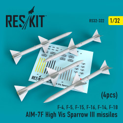 Reskit RS32-0322 - 1/32 scale AIM-7F High Vis Sparrow III missiles (4pcs)