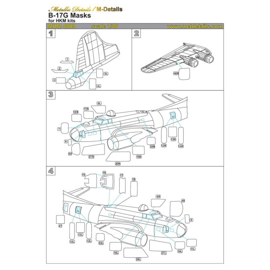 Metallic Details MDM4809 - 1/48 B-17G. Masks for scale model Aircraft HK Models kit