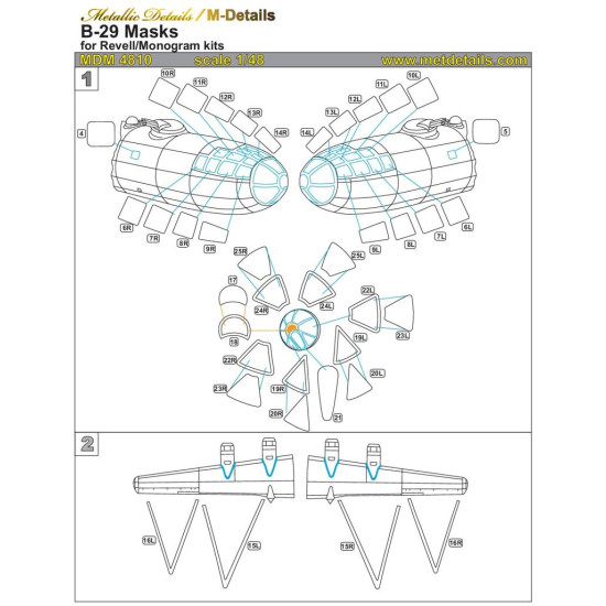 Metallic Details MDM4810 - 1/48 B-29. Masks for scale model Aircraft Revell/Monogram kit