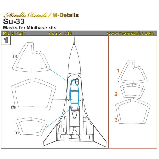Metallic Details MDM4817 - 1/48 Su-33. Masks for scale model Minibase kit