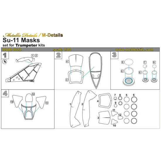 Metallic Details MDM4822 - 1/48 Su-11. Masks for scale model Trumpeter kit