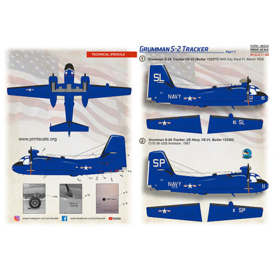 Print Scale PRS48-214 - 1/48 Grumman S-2 Tracker. Part 1 Wet Decals for aircraft model