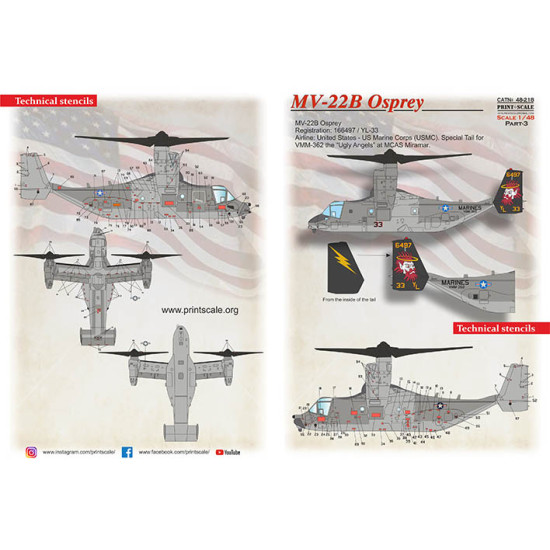 Print Scale PRS48-218 - 1/48 MV-22B Osprey Part-3 Wet Decals for aircraft model