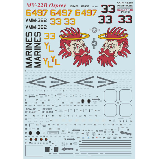Print Scale PRS48-218 - 1/48 MV-22B Osprey Part-3 Wet Decals for aircraft model