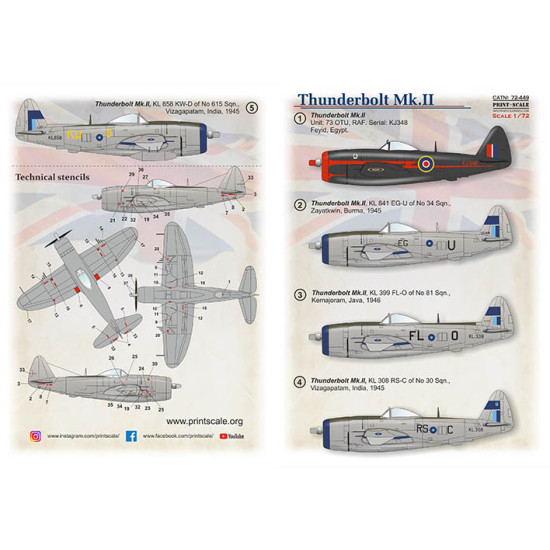 Print Scale PRS72-449 - 1/72 Thunderbolt Mk.II Wet Decals for aircraft model