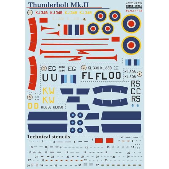 Print Scale PRS72-449 - 1/72 Thunderbolt Mk.II Wet Decals for aircraft model