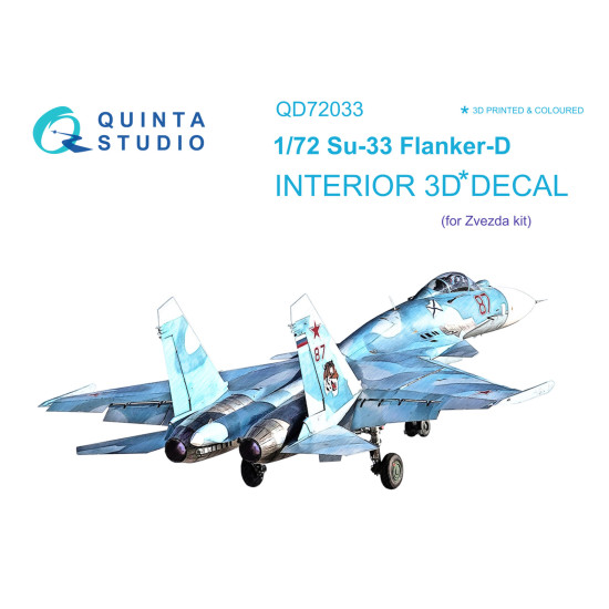 Quintas studio QD72033 - 1/72 Su-33 3D-Printed & Coloured interior on Decal paper (Zvezda) Quintas studio QD72033 - 1/72 Su-33 3D-Printed & Coloured interior on Decal paper (Zvezda)