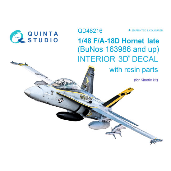 Quinta studio QD48216 1/48 F/A-18D Late 3D-Printed and Coloured Interior on Decal Paper with Resin Parts Kinetic