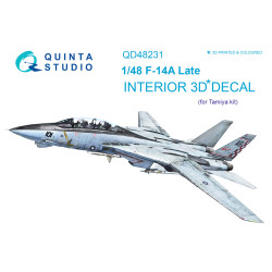 Quintas studio QD48231 - 1/48 F-14A Late 3D-Printed & Coloured Interior on Decal Paper (Tamiya)