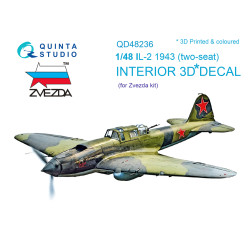 Quintas Studio QD48236 - 1/48 IL-2 1943 (two-seat) 3D Printed & Coloured Interior on Decal Paper (Zvezda)