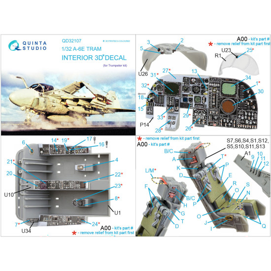 Quintas studio QD32107 - 1/32 A-6E TRAM Intruder 3D-Printed & Coloured Interior on Decal Paper (Trumpeter)