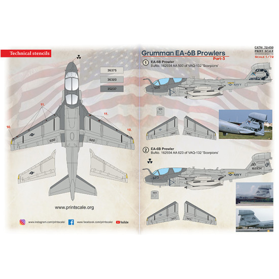 Print Scale PRS72-450 - 1/72 Grumman EA-6B Powlers Part 3 Wet Decals for aircraft model