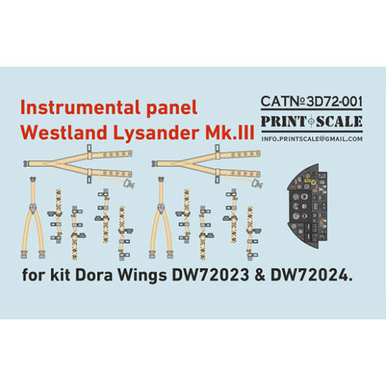 Print Scale PRS3D72-001 - 1/72 Instrumental panel Westland Lysander Mk.III