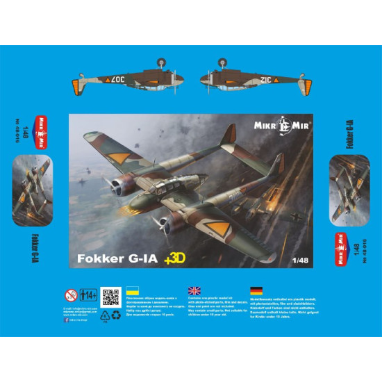 Mikro Mir 48-016+ - 1/48 Fokker G-1A + 3D details scale plastic model kit