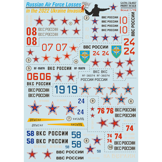 Print Scale 72-457 1/72 Russian Air Force Losses in the 2022 Ukraine Invasion for Su-25, Su-34, An-26, Mi-24P, Mi-8AMTSh, Ka-52