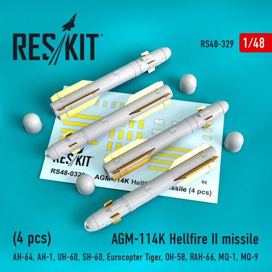 Reskit RS48-0329 - 1/48 AGM-114K Hellfire II missiles (4 pcs) scale model kit