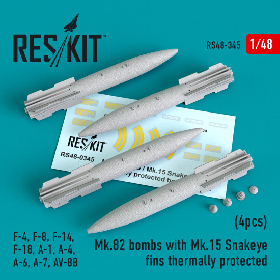 Reskit RS48-0345 - 1/48 Mk.82 bomb with Mk.15 Snakeye fins thermally protected (4pcs)
