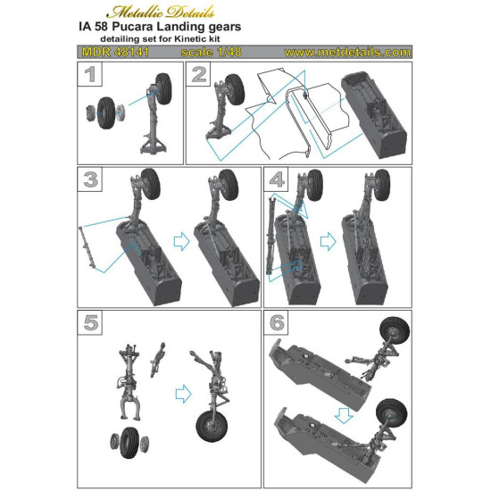 Metallic Details MDR48141 - 1/48 IA 58 Pucara. Landing gears (for Kinetic model kit)