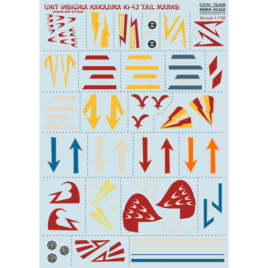 Print Scale 72-446 - 1/72 UNIT INSIGNIA NAKAJIMA KI-43 TAIL MARKS, Aircraft wet decal