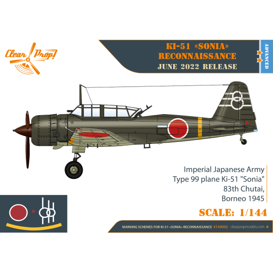Clear Prop CP144002 - 1/144 Ki-51 Sonia (2 in box) Reconnaissance scale model