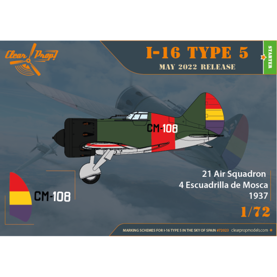 Clear Prop CP72023 - 1/72 I-16 type 5 (in the sky of Spain), scale model kit