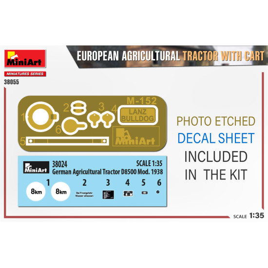 Miniart 38055 - 1/35 EUROPEAN AGRICULTURAL TRACTOR WITH CART scale model kit