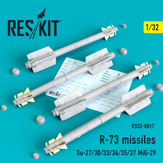 Reskit RS32-0017 - 1/32 R-73 soviet missiles (4 pcs) (Su-27/30/33/34/35/37 MiG-29)
