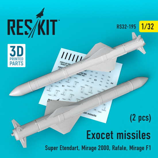 Reskit RS32-0195 - 1/32 Exocet missiles (2 pcs) (Super Etendart, Mirage 2000, Rafale, Mirage F1)