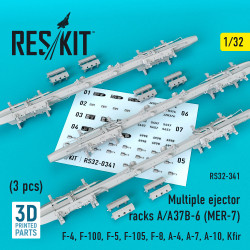 Reskit RS32-0341 - 1/32 Multiple ejector racks A/A37B-6 (MER-7) (3 pcs) (F-4, F-100, F-5, F-105, F-8, A-4, A-7, A-10, Kfir)