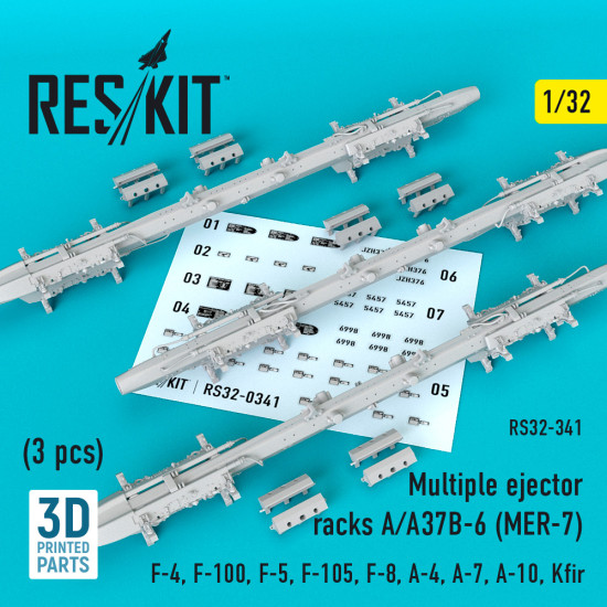 Reskit RS32-0341 - 1/32 Multiple ejector racks A/A37B-6 (MER-7) (3 pcs) (F-4, F-100, F-5, F-105, F-8, A-4, A-7, A-10, Kfir)