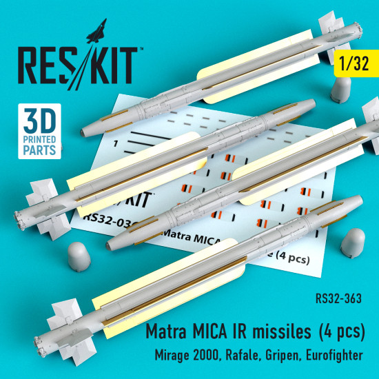 Reskit RS32-0363 - 1/32 Matra MICA IR missiles (4 pcs) (Mirage 2000, Rafale, Mirage III, Harrier, Jaguar)