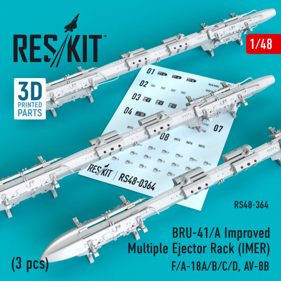 Reskit RS48-0364 - 1/48 BRU-41/A Improved Multiple Ejector Rack (IMER) (3 pcs) (F/A-18A/B/C/D, AV-8B)