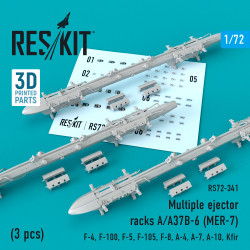 Reskit RS72-0341 - 1/72 Multiple ejector racks A/A37B-6 (MER-7) (3 pcs) (F-4, F-100, F-5, F-105, F-8, A-4, A-7, A-10, Kfir) (1/72)