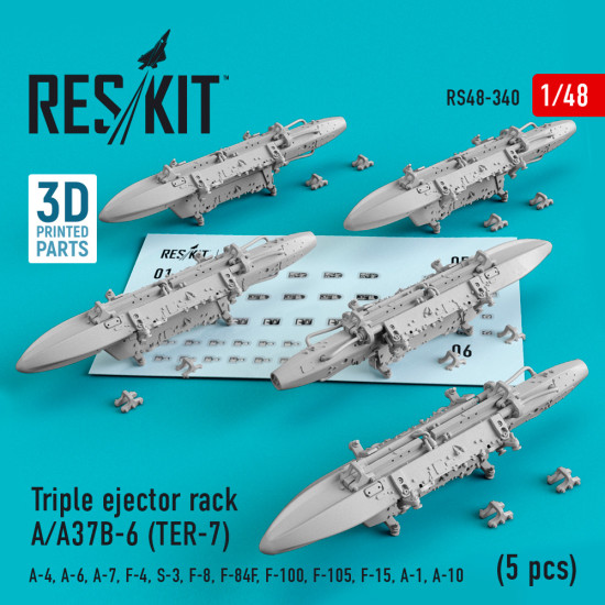 Reskit RS48-0340 - 1/48 Triple ejector rack A/A37B-6 (TER-7) (5 pcs) model kit