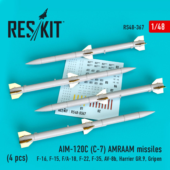 Reskit RS48-0367 - 1/48 AIM-120C (C-7) AMRAAM missiles (4 pcs) scale model kit