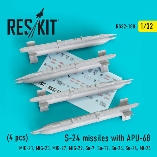Reskit RS32-0180 - 1/32 S-24 missiles with APU-68 (4 pcs), scale model kit