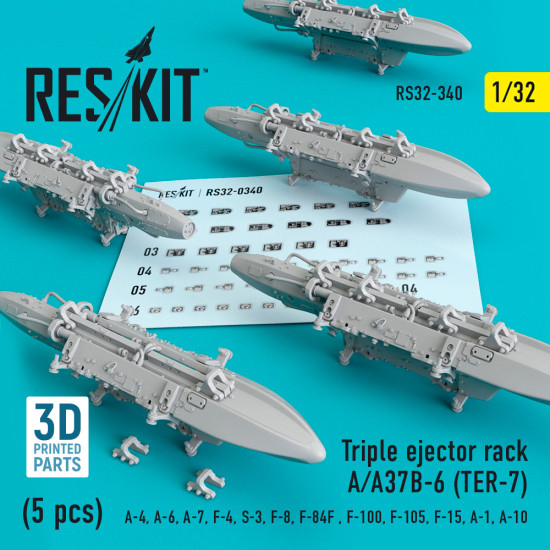 Reskit RS32-0340 - 1/32 Triple Ejector Rack A/A37B-6 (TER-7) (5 pcs), scale kit