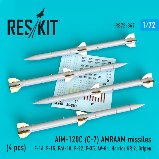 Reskit RS72-0367 - 1/72 AIM-120C (C-7) AMRAAM missiles (4 pcs), scale model kit
