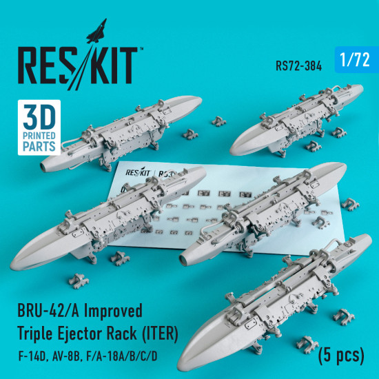 Reskit RS72-0384 - 1/72 EBRU-42/A Improved Triple Ejector Rack (ITER) (5 pcs)