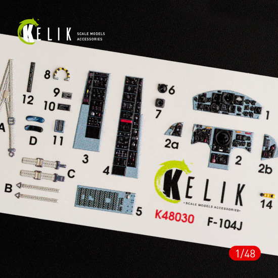 Kelik K48030 - 1/48 F-104J Starfighter interior 3D decals for Kinetic model