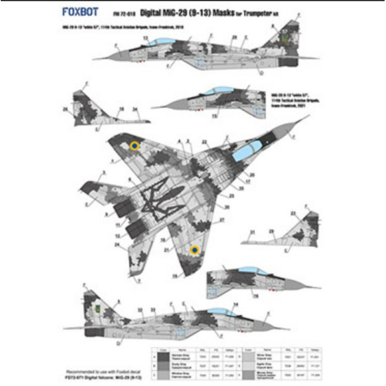 Foxbot FM72-018 - 1/72 Digital Masks for MiG-29 9-13, Ukranian Air Forces