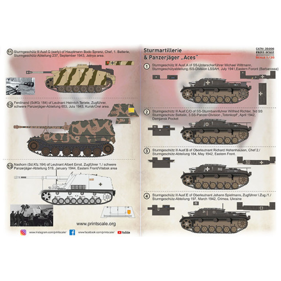 Print Scale 35-006 - 1/35 - Decal for Sturmartillerie and Panzerjager Acess