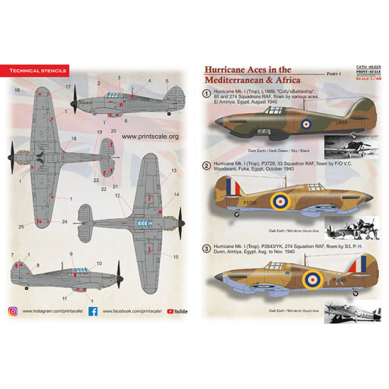 Print Scale 48-225 - 1/48 - Hurricane Aces of the MTO and Africa Part-1