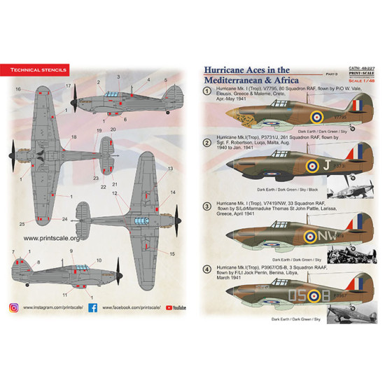 Print Scale 48-227 - 1/48 - Hurricane Aces of the MTO and Africa Part-3