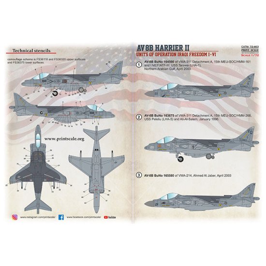 Print Scale 72-463 1/72 AV-8B Harrier. Units operation Iraqoi Freedom I-VI