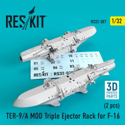 Reskit RS32-0387 1/32 TER-9/A MOD Triple Ejector Rack for F-16 (2 pcs) (3D Printing) (1/32)