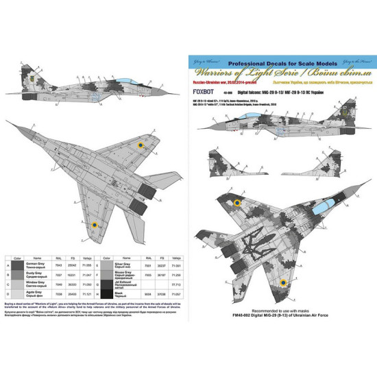 Foxbot 48-086 1/48 Decals 1/48 Digital falcons MiG-29 9-13 Ukrainian airforce